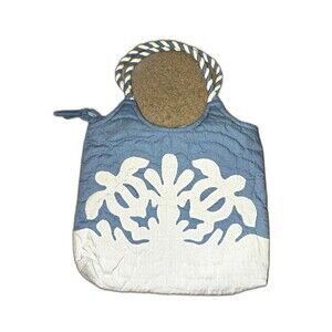 Blue and White Quilted Purse with Twisted Handle 11.5" X 17"